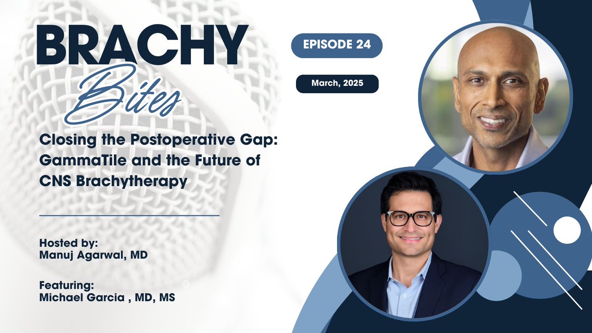 AmericanBrachy's tweet photo. 🎧 New #BrachyBites: Dr. Michael Garcia on the postop gap in brain tumor care &amp; how Cs‑131 #brachytherapy improves local control. Plus, patient selection, workflow, barriers &amp; ROADS data vs postop SRS. https://t.co/aBS0tbifYc #RadOnc #thisisbrachytherapy #GammaTile #BrainTumor https://t.co/m5vx2siPxN