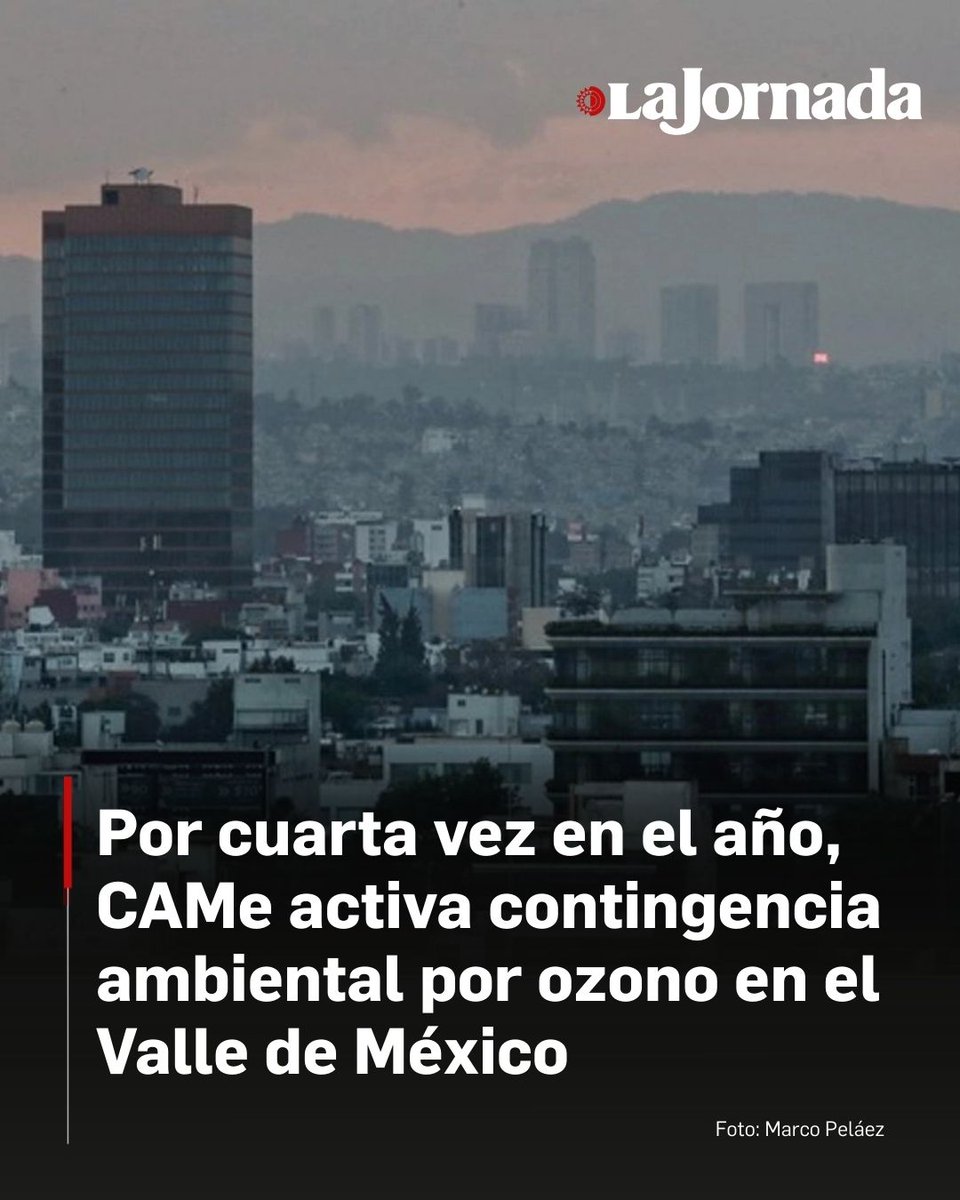 lajornadaonline's tweet photo. 🏙️ ⭕️ Por cuarta ocasión en lo que va del año, la Comisión Ambiental de la Megalópolis (CAMe) activó la fase 1 de contingencia ambiental por ozono en la zona metropolitana del Valle de México.

Por ello, este miércoles de 5 de la mañana a 10 de la noche se suspende la circulación de vehículos de uso particular con holograma de verificación 2, con holograma de verificación 1, cuyo último dígito numérico sea 1, 3, 4, 5, 7 y 9, y con holograma de verificación 0 y 00, engomado rojo, terminación de placa 3 o 4.

Lee más aquí 👇
https://t.co/tqD1R11OHD