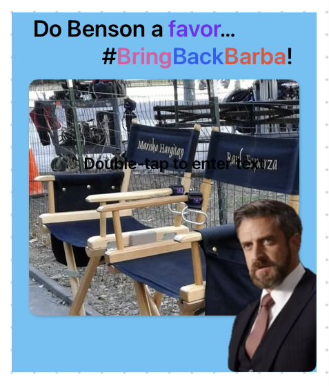 MerrySed1's tweet photo. @BarsonArchive @ASm1thee Heh, Benson- Exhale & stop the exile. #BringBackBarba https://t.co/MQcuuxsbAi
