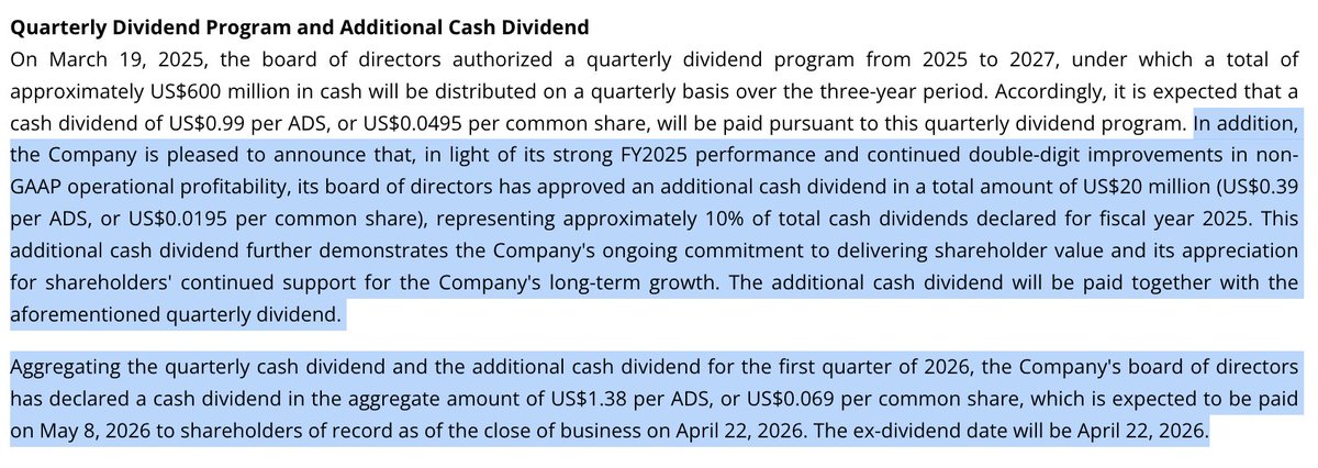 $JOYY (formerly $YY) reports earnings and announces a special $0.39 dividend, in addition to its steadily increasing quarterly dividend, now up to $0.99. Total dividend of $1.38 to be paid in May:
ir.joyy.com/news-releases/…