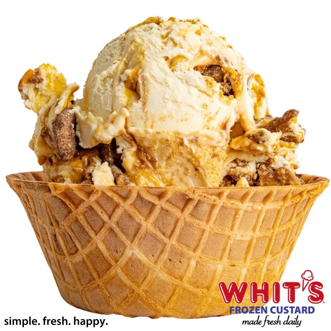 The flavor today is: WAFFLE CARAMEL CRUNCH!

Vanilla custard with caramel swirls, chocolate waffle pieces, and Butterfinger®.