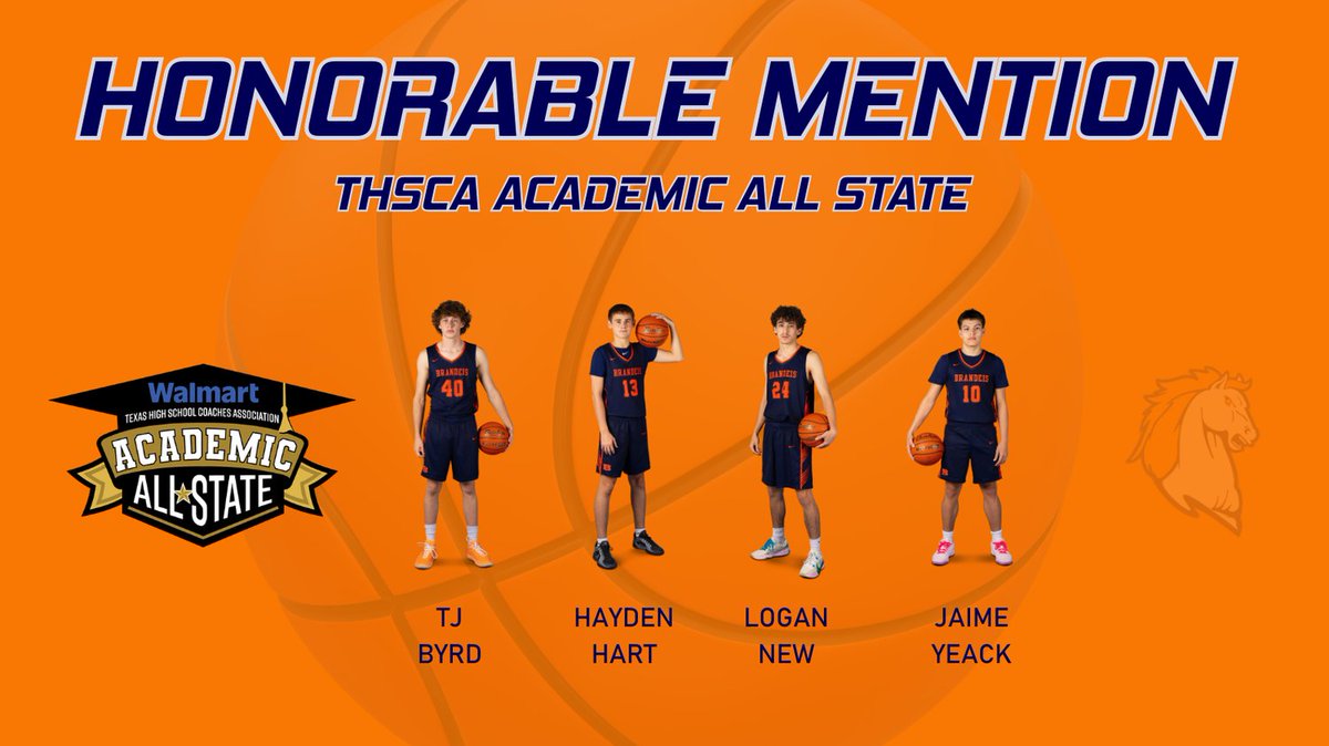 BrandeisHoops's tweet photo. Congratulations to TJ, Hayden, Logan, and Jr for being named Honorable Mention THSCA Academic All-State! #WalmartAllState #BTheBrand https://t.co/obmZZT7L91