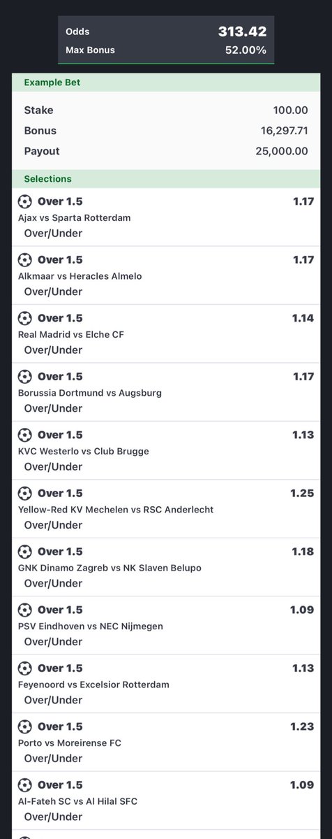 313 ODDS !! 

Over 1.5 acca well prepared. This overs has been carefully selected with strong fixtures that carry high scoring potential. Every pick is well analyzed, balanced, and structured for a massive win.

Bookmark and retweet this for the street 

Check first comment for