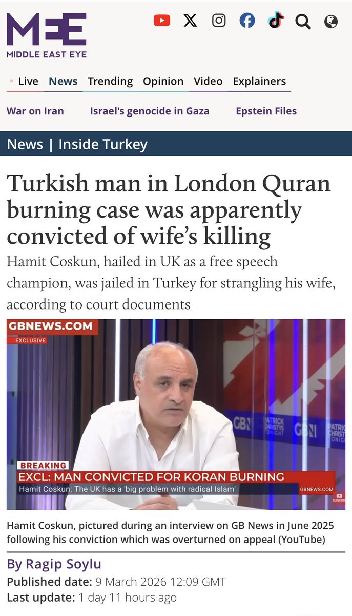 smile2jannah's tweet photo. 🇹🇷🇬🇧 Turkish man who burnt the Qur’an in the UK killed his wife. 

Makes sense. Weird people do weird things. 

Will the people who promoted him condemn him? https://t.co/jlO4fmgppI