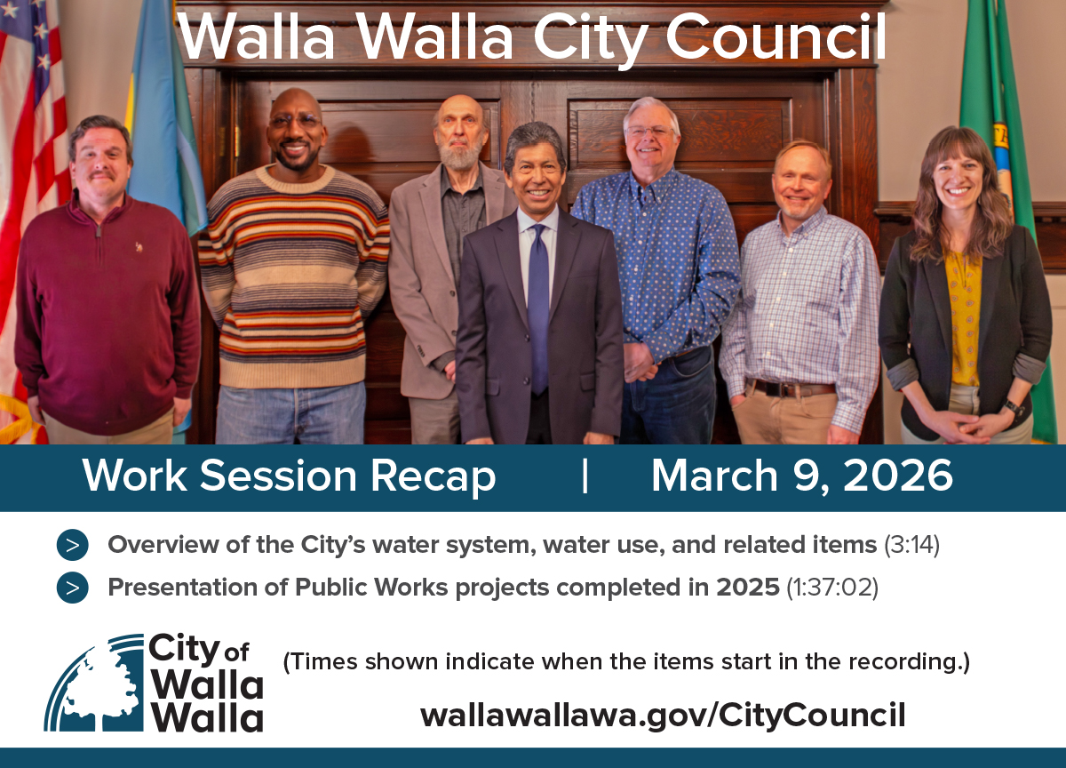 CityofWW's tweet photo. Recap of Monday’s City Council work session. (Times shown indicate when the interviews begin in the recording.)

➡️ View the recording: https://t.co/uyWaTUXp3h

➡️ View the agenda: https://t.co/c5Hr4oBC82

➡️ View a text-based version of this graphic: https://t.co/gbS5VuQXdP https://t.co/9mVA4WNff3