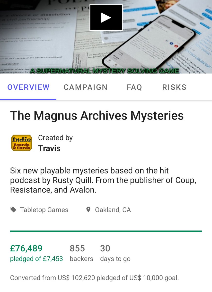TheRustyQuill's tweet image. The @Kickstarter for #TheMagnusArchives Mysteries has raised over £75,000 / $100,000

Support the project at rustyquill.com/mysteries

#Kickstarter #tabletop #Kickstarter @IBCGames #boardgame