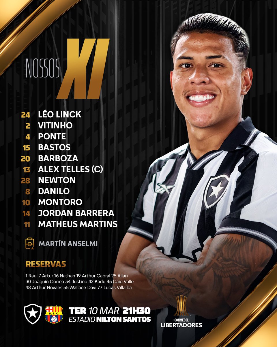 Botafogo de Futebol e Regatas ESCALADO para a decisão! VAMOS JUNTOS! 📄🌎 #VamosBOTAFOGO