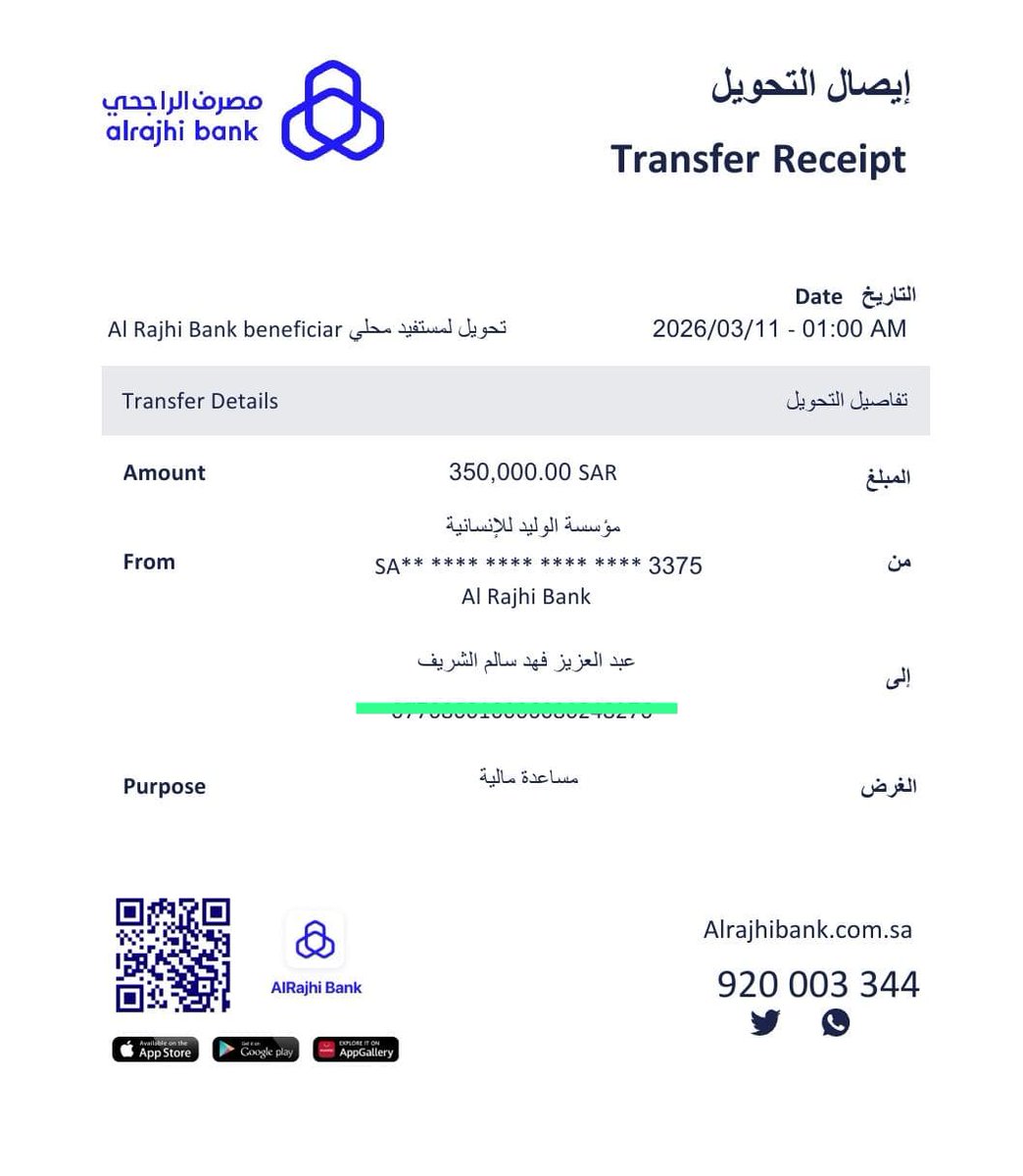 khald_bn56118's tweet photo. السلام عليكم 
سيتم تسجيلك في الشيك... بعد  ساعه 

لقد تمت الإشارة إليك من قبل مكتب الأمير الوليد بن طلال لقد تم اختيارك ضمن المستفيدين سيتم مساعدتك مبلغ650.00.000الف ريال

كل إلي عليك
-ريتويت🔃
-أكتب تم
-تابعني  @khald_bn56118
-سجل إسمك ورقم جوالك في الخاص https://t.co/bS1e8TcNqH