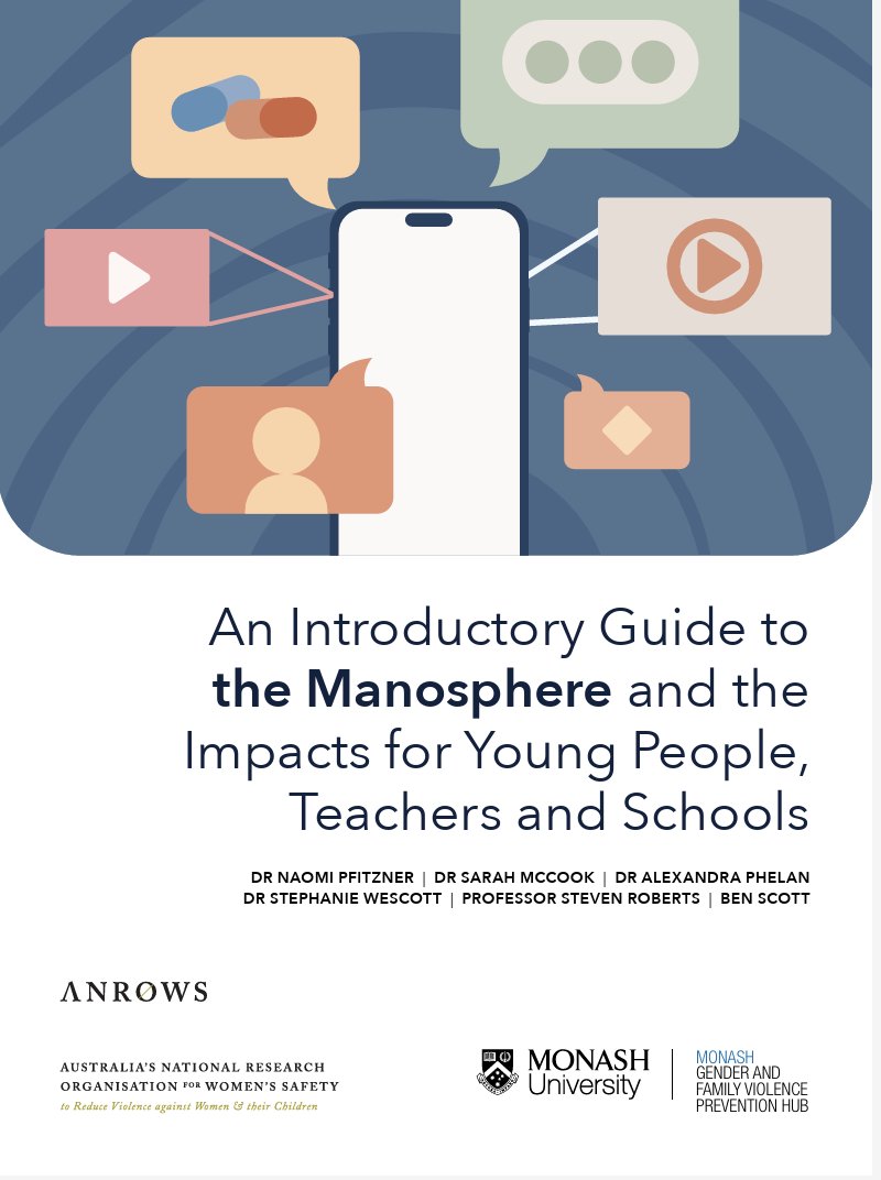 Alex_Phelan's tweet photo. We are excited to share our new ANROWS guide for teachers and school staff. It explains the manosphere, its harms, and how boys and young men are drawn in via social media—helping schools better understand and respond @ANROWS 

https://t.co/LhYkm9VU3B https://t.co/6GHDbcHgVT