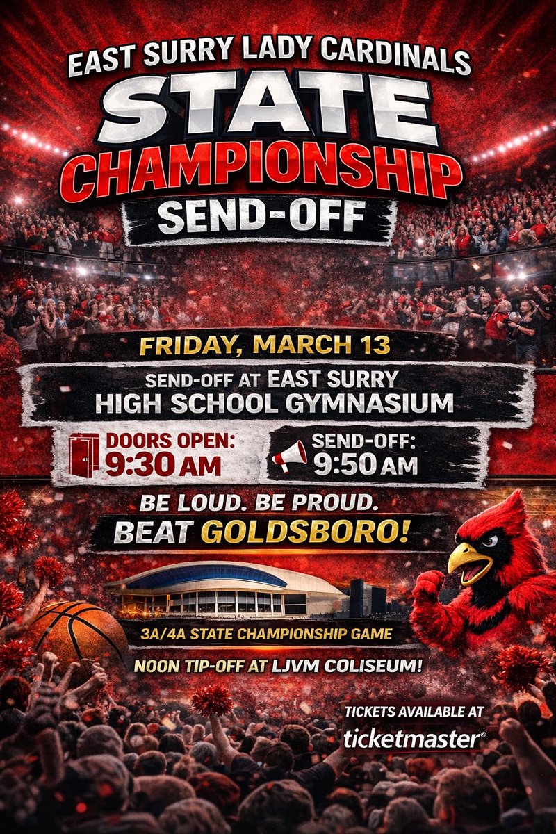 ES_Athletics's tweet photo. Community sendoff on Friday for the Lady Cards Basketball team. All parents, students, community members are welcome to gather in the Robert L Smith gym at 9:30 to prepare to send off the girls on their way to LJVM at 10am! https://t.co/toN7douYm7