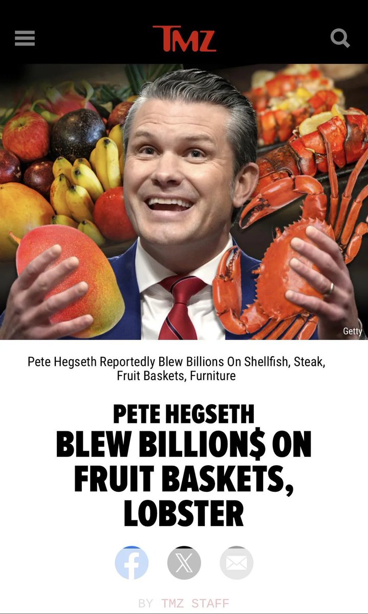 BettyBVel's tweet photo. The Pentagon spent 93 billion dollars in one month, including millions on lobster tail, king crab, ribeye steaks, musical instruments, and fruit basket stands.#Pentagon #MilitarySpending #GovernmentWaste #TaxpayerMoney #BudgetSurplus #DefenseBudget https://t.co/tpQFVXVP4V