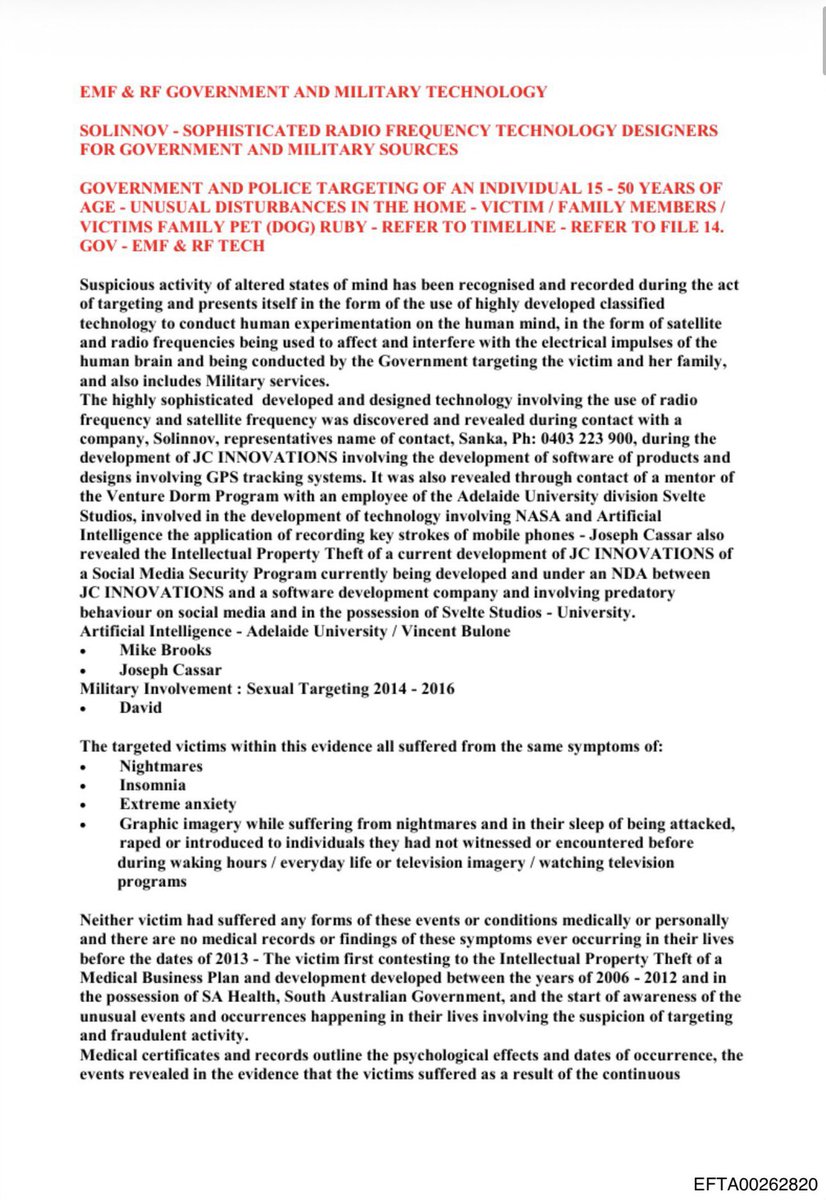 unmarkedequalTI's tweet photo. Of the 3.5 million pages of the Epstein files released on January 31st, 236 pages in particular, documents EFTA00262811 through EFTA00263046, are investigative records on cybertorture and gang stalking using neuroweapons (biojacking through methods such as sensory mirroring).

https://t.co/RKNtfjVUwp
(This will display a U.S. Department of Justice webpage. Press YES to open the PDF.)

These documents document biojacking techniques that use RF (radio frequency) and EMF (electromagnetic field) signal transmission technology emitted from satellites and ground-based radio transmitters to directly interfere with the electrical impulses of the human central nervous system, causing altered consciousness and sensory hacking, thereby enabling physiological monitoring and control of humans.

These are malicious acts aimed at altering the target's state of consciousness during targeting. The documents allege that these were classified technologies developed by the military through human experimentation to affect the human mind, but that they were leaked to the private sector due to a breach of contract and subsequently misused.

The documents also include records of a technique in which a radio transmitter (camouflaged as a satellite dish) is installed in an apartment near the victim, and sensory signals are beamed toward the targets using RF as a carrier wave. The documents describe this as "sensory mirroring" and "sexual targeting," forcing the targets to experience "visual, auditory, tactile, and other 'hallucinations'" as if another person were nearby or engaging in sexual contact with another person.

These techniques are described as a process of establishing physiological control through "sensory mirroring." The records state that the resulting persistent nightmares, vivid images of rape, abduction, physical assault, and malicious and psychologically disturbing sexual acts, and a fear of sleep, lead to targets experiencing: fear of interpersonal relationships, fear of interaction and contact with others, fear of intimacy, chronic stress-related symptoms, isolation (separation and isolation from family, children, and friends), and a constant state of vigilance.

Medical certificates and records document the psychological effects and dates suffered by victims as a result of the alleged use of techniques described in EFTA00262820 and EFTA00262821, which involve the ongoing targeting, victimization, and interference with the brain's electrical impulses.

Epstein and his criminal organization exploited these sensory manipulations as "conditioning." In other words, they strategically employed these cognitive warfare tactics, combining cover-ups of child abuse and simulated break-ins and home invasions to drive their targets to mental breakdown, isolation, and even suicide.

Since Epstein had a need for and funded neuroscience for both his ultimate goal of consciousness uploading and for satisfying his own sexual desires, these files are likely to be highly valuable evidence of the use of neuroweapons.

The above files were searched for at the following URL:
U.S. Department of Justice
https://t.co/45f9kyH8IA

In Japan, where Joi Ito has taken refuge, these crimes are committed by the authority of the rulers, who are not bound by the rule of law. Therefore, Japanese law enforcement agencies are still unable to deal with these crimes. In fact, there are many other countries in Asia with similar legal systems.