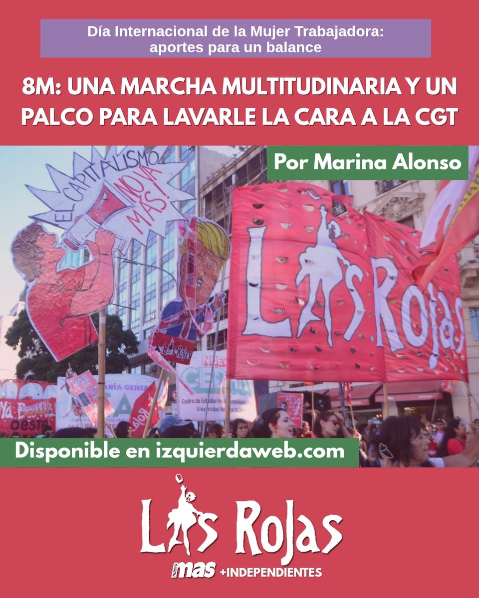 #8M: UNA MARCHA MULTITUDINARIA Y UN PALCO PARA LAVARLE LA CARA A LA CGT

Te invitamos a leer el balance de nuestra compañera y dirigente Marina Alonso, de la movilización por el Día Internacional de la Mujer Trabajadora.

Leé la nota en el link: 

izquierdaweb.com/8m-una-marcha-…