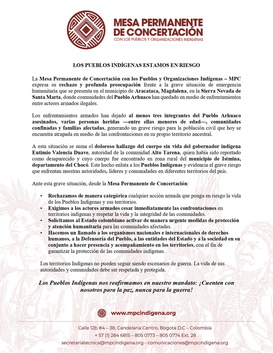 Mesa Permanente de Concertación Indígena - MPC tweet media