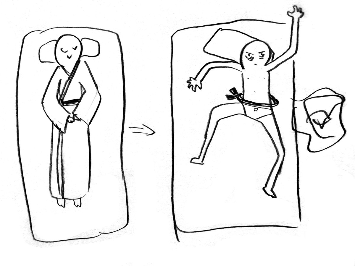 旅館の浴衣も朝起きると全裸腰紐人間になる