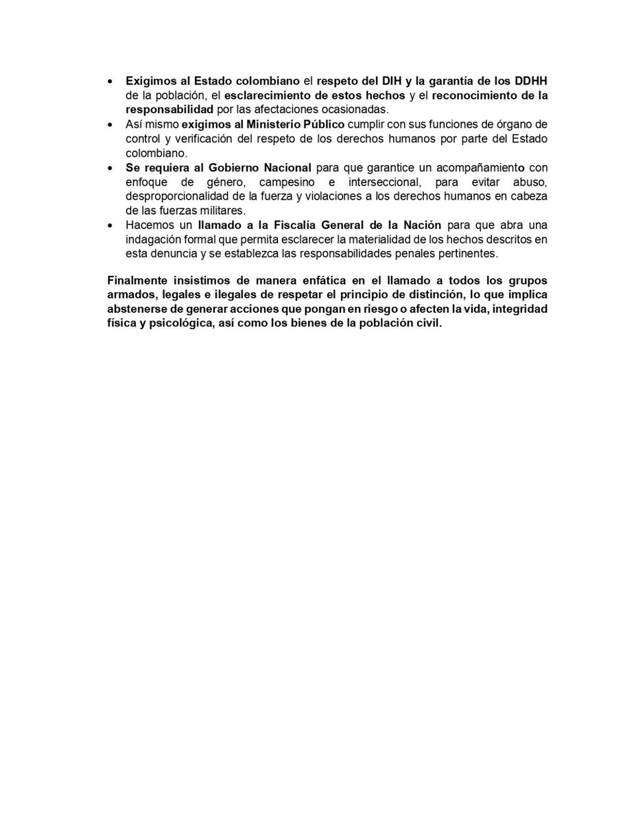 #Denuncia Denunciamos los graves hechos de violación a los DDHH y agresiones contra personas y bienes civiles por parte del Ejército Nacional en el mpio de Ituango. No todo en la guerra es válido, en ningún momento pueden violentarse los principios y disposiciones del DIH.