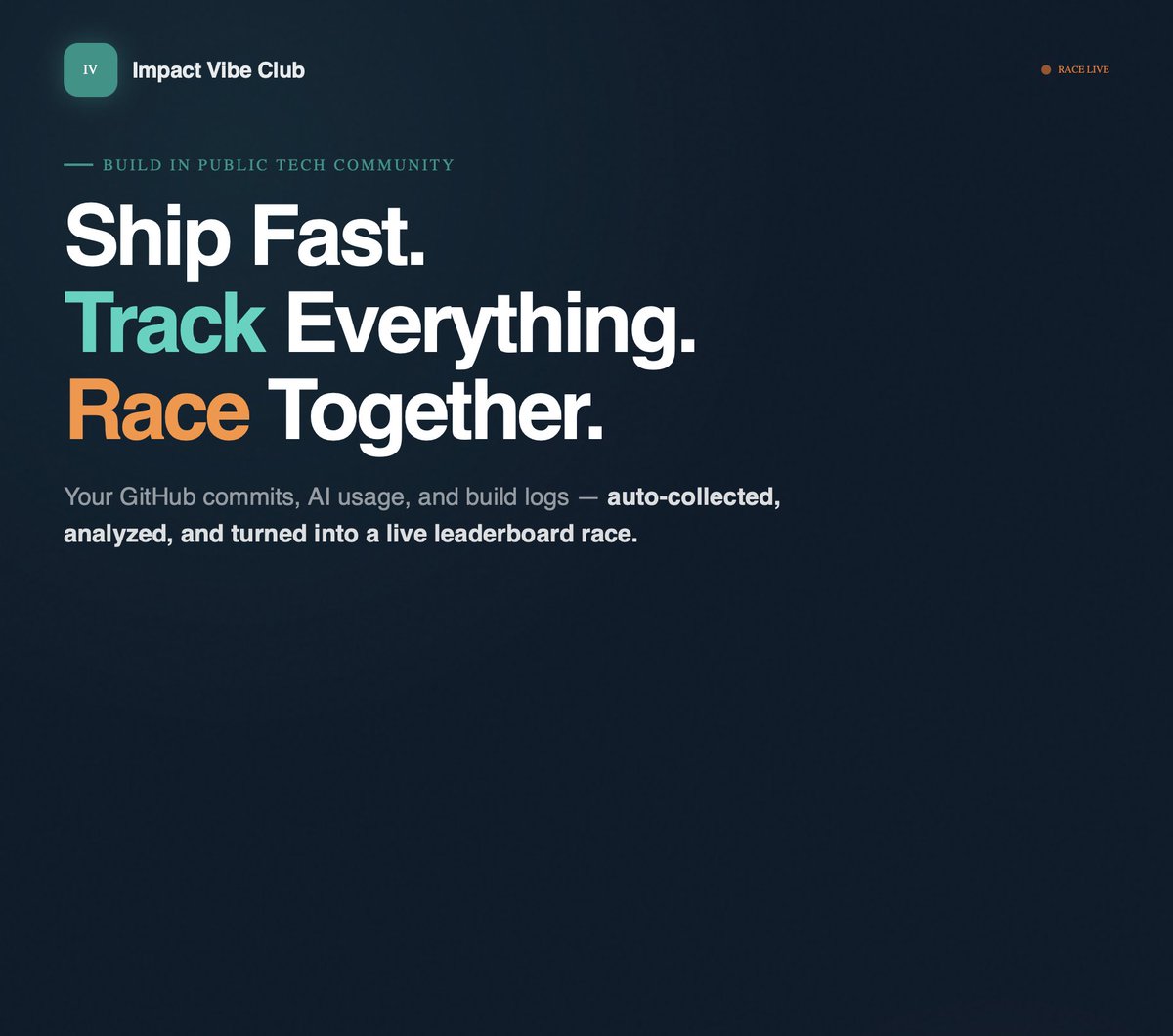 hogunism's tweet photo. 🏁 Impact Vibe Club
Ship fast. Track everything. Race together.
Your GitHub commits and AI-powered code — auto-tracked, analyzed, and turned into a live leaderboard race.
👉 Link in bio #BuildInPublic #DevCommunity #ImpactVibeClub https://t.co/4soE7idWju