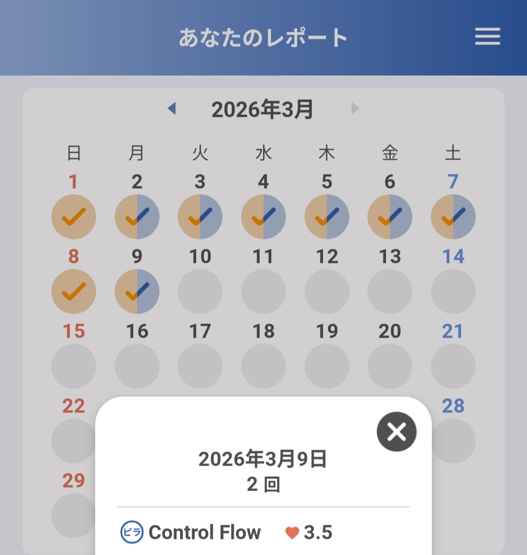LAVALOVER5's tweet photo. 2026/3/9-1 Wt.+1.6kg
#Rintosull
#ControlFlow 8th
125kcal #Huawei #Band10
155th #マシンピラティス
10人 半分以下
何度も言っちゃうけど、🔵会員で良かった❣ 🆕店舗が最高✨️ 予約困らないし、人数少ないからAdjustもたっぷり!
しかし…このレッスンは結構キツい😂
#リントスル
#ホットヨガLAVA https://t.co/uP3MOftHIm