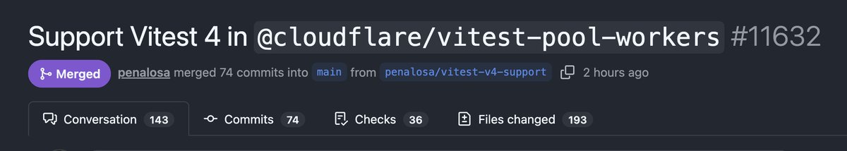 ueryooapp's tweet photo. cloudflare/vitest-pool-workersのVitest v4対応がマージされた🎉 https://t.co/w1ciYHm44v