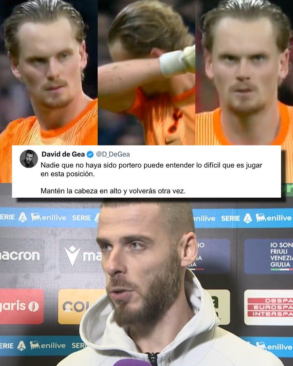 — DAVID DE GEA: "Nadie que no haya sido portero puede entender lo difícil que es jugar en esta posición.  Mantén la cabeza en alto y volverás otra vez". 

El mensaje que David De Gea le mandó a Antonin Kinsky después de su durísima noche ante el Atlético de Madrid en la Champions