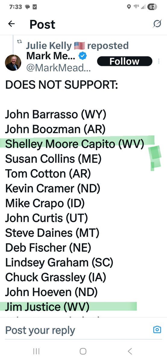 CoalBank83's tweet photo. @MarkMeadows West Virginia shouldn't have 2 Senators that claim to support GOP constituents, but fail to support pro American legislation. @SenCapito and @JimJustice_WV do not represent WV conservatives. I did not vote for either and will not in the future. https://t.co/BqTUHWxIOK
