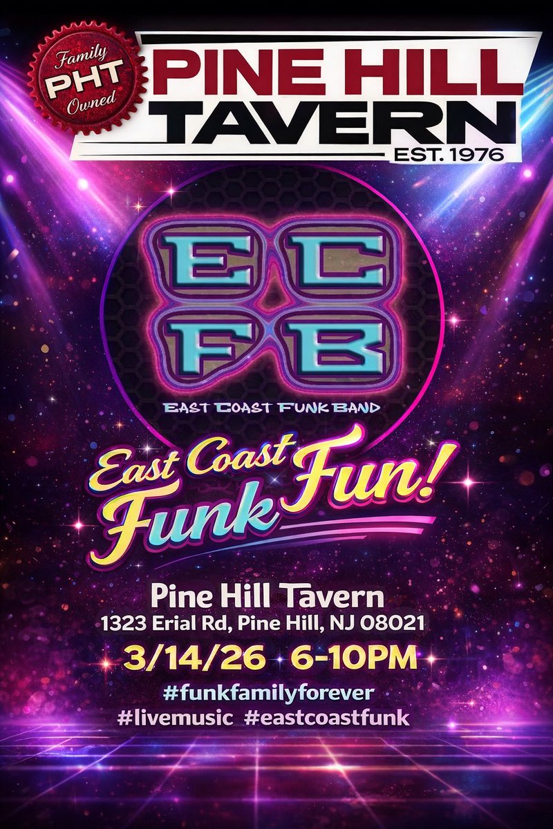 EdHasHomes's tweet photo. The funk is coming to Pine Hill! 🎶🔥
Join East Coast Funk Band on March 14 for a night of dancing, great vibes, and nonstop grooves at Pine Hill Tavern. Let’s pack the place and make it a funky night to remember! https://t.co/WOvI5BNniK