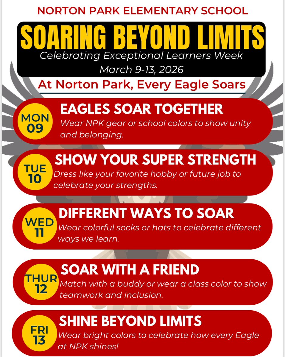 CCSDSpecialEd's tweet photo. Norton Park is truly embracing the theme of Soaring Beyond Limits. It’s inspiring to see a school community come together to recognize that every student learns differently &amp; shines in their own way. At Norton Park, every Eagle soars! 🦅 @CobbSchools https://t.co/EthwFHTOjQ
