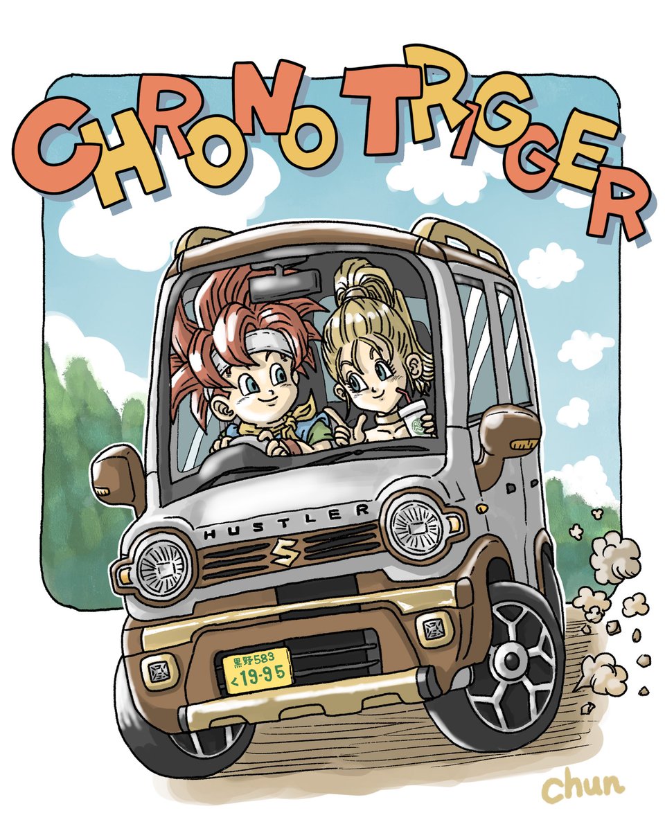 クロノとマールのドライブ🚗✨  
ハスラーのカラーは  
シルバードをイメージ。

今日はクロノトリガー31周年！  
#クロノトリガー  
#クロノトリガー31周年
#ChronoTrigger