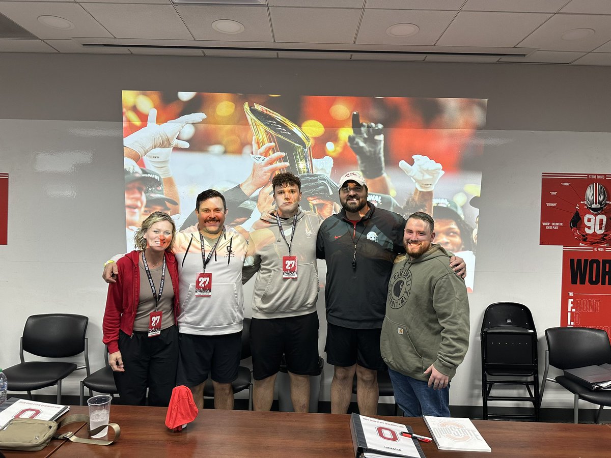 DJRSwework's tweet photo. It was great to have some of the best Ohio prospects, including @ConnerRuth79, @CartaeLigon1, @_Garrett_R_62, and @TTWilliams2029, experience an Ohio State spring practice, as well as two of our best alumni, @Jr2Maine and @Camcalhoun01, live and in person today! https://t.co/JTfzlLh05b