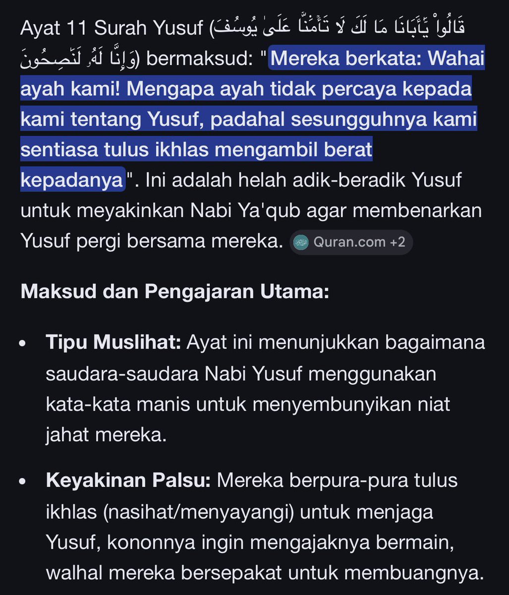 greenzfa's tweet photo. @KopBam @denymhammad @JackyFAlex1 @AmrullahAK Tafsir ayat ke 11 surah Yusuf itu memang berkaitan dengan saudara yusuf yg membuat helah dekat ayahnya. Sebab itu Alquran kena baca juga tafsirannya dan maksudnya. Setiap inti Alquran itu ada jalan ceritanya. https://t.co/hu8yhf4Buj