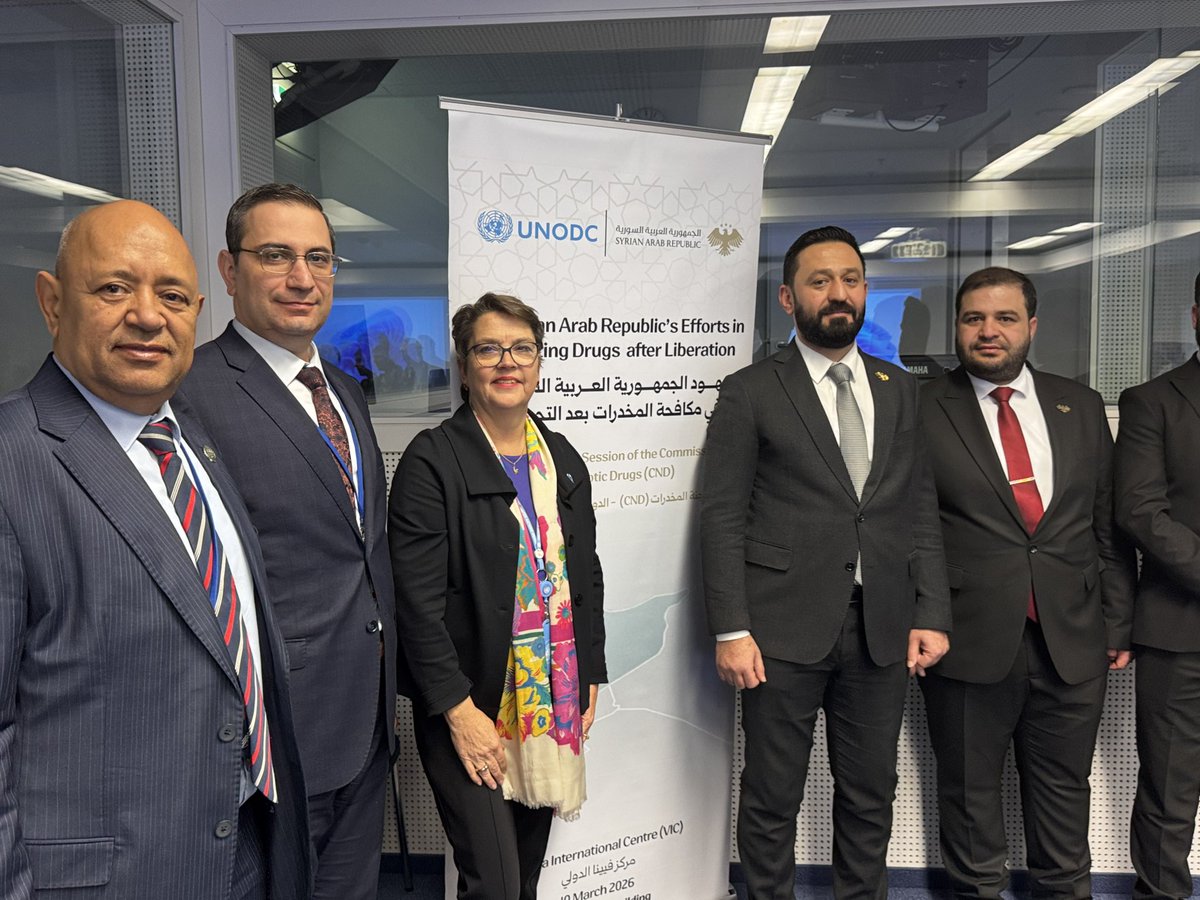 At #CND69 Syria 🇸🇾 showcased drug control achievements in 1 year. <a href="/UNODC_ROMENA/">UNODC for Middle East & North Africa</a> congratulates Syrian Arab Republic <a href="/mgatahhan/">اللواء عبد القادر طحان</a> for their vision&amp; commitment to comprehensive drug control based on <a href="/UN/">United Nations</a> drug conventions &amp; international cooperation <a href="/SyriatoUN/">Syrian Mission to the UN</a>