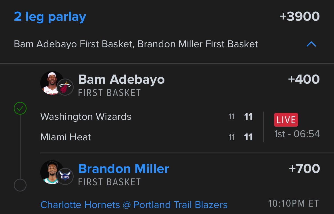 RJdaGawd's tweet photo. Bam Adebayo cashed the first leg of the first basket parlay ✅

Just need brandon miller to cash us out https://t.co/NcqVg0UyAi