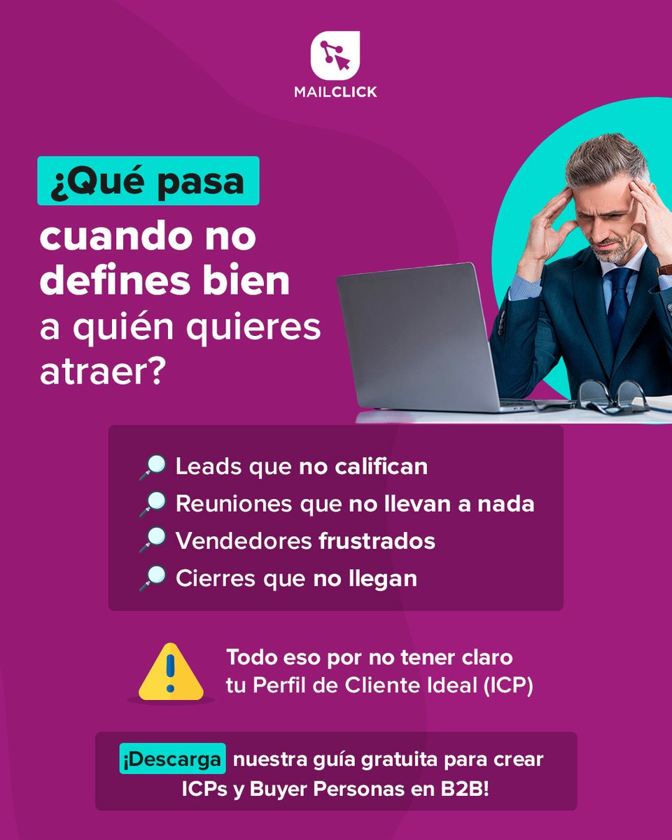 mailclick's tweet photo. 📉 ¿Muchos leads, pocos cierres?  Probablemente no estás atrayendo a quien sí tiene potencial de compra.

📥 Descarga gratis la plantilla y empieza a generar leads con estrategia. https://t.co/5RitxtFjWi https://t.co/zVwlV1ULNi