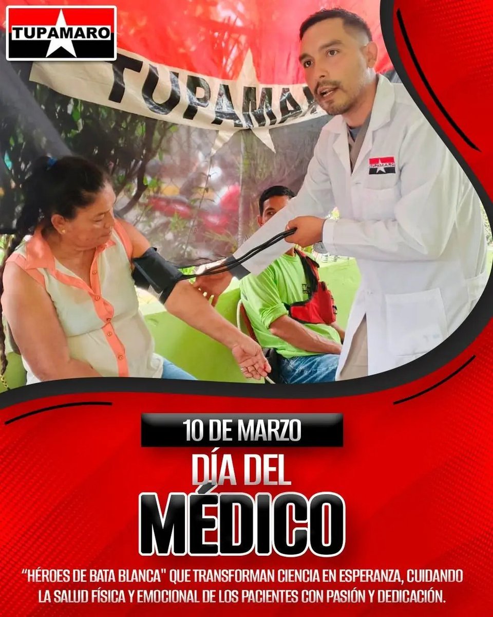 MonagasMRT_'s tweet photo. En este Día del Médico, desde el Movimiento Revolucionario @TupamaroMRT_ saludamos con orgullo a quienes con mística y entrega defienden la salud de nuestro pueblo.
Reconocemos en cada bata blanca un ejemplo de humanismo y resistencia ¡Gracias por su entrega abnegada a la Patria! https://t.co/vvsWnUgqWr