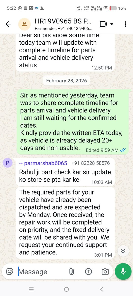 SumitSa35298874's tweet photo. @TataMotors_Cars @TataMotors
My Tata Punch has been in the authorized workshop for 30+ days after accident repair. Due to delay I had to spend ₹500–700 daily on taxi causing financial loss.
Kindly look into this urgently and consider suitable support for the delay. https://t.co/71zyVOub6E