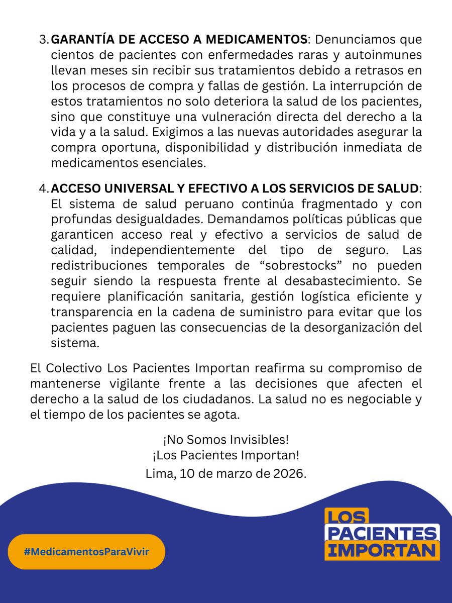 los_pacientes's tweet photo. 🚨 #LosPacientesImportan exige autoridades éticas y gestión urgente para garantizar medicamentos y mejorar los servicios de salud
Ante posible designación de nuevas autoridades en @Minsa_Peru y @EsSaludPeru exhortamos al Presidente Balcazar elegir profesionales independientes👇: https://t.co/2QP43g1ENZ