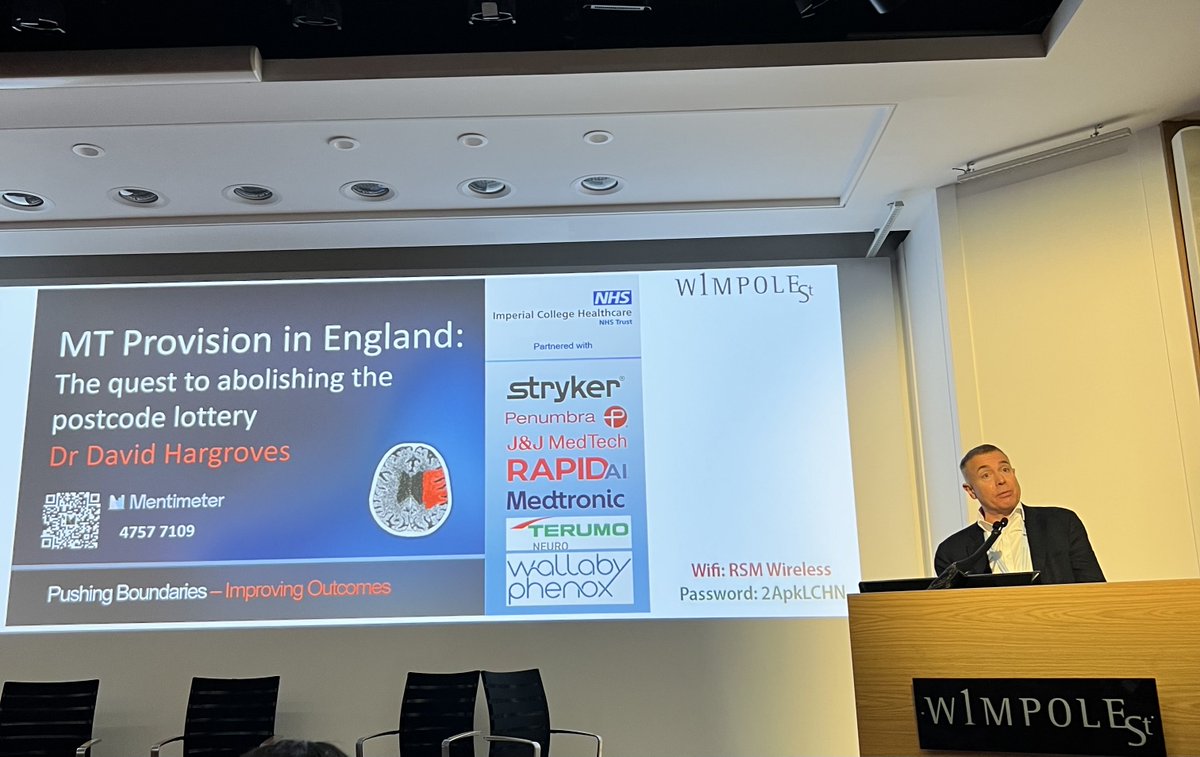 SomaBanerjee73's tweet photo. @HargrovesDavid talking about abolishing the postcode lottery for thrombectomy in England at #ITS2026 @ImpThrombectomy.
17of 24 centres now 24/7. Great discussion on Importance of networked solutions when required.
@StrokeImperial https://t.co/zjUt7FsRuh