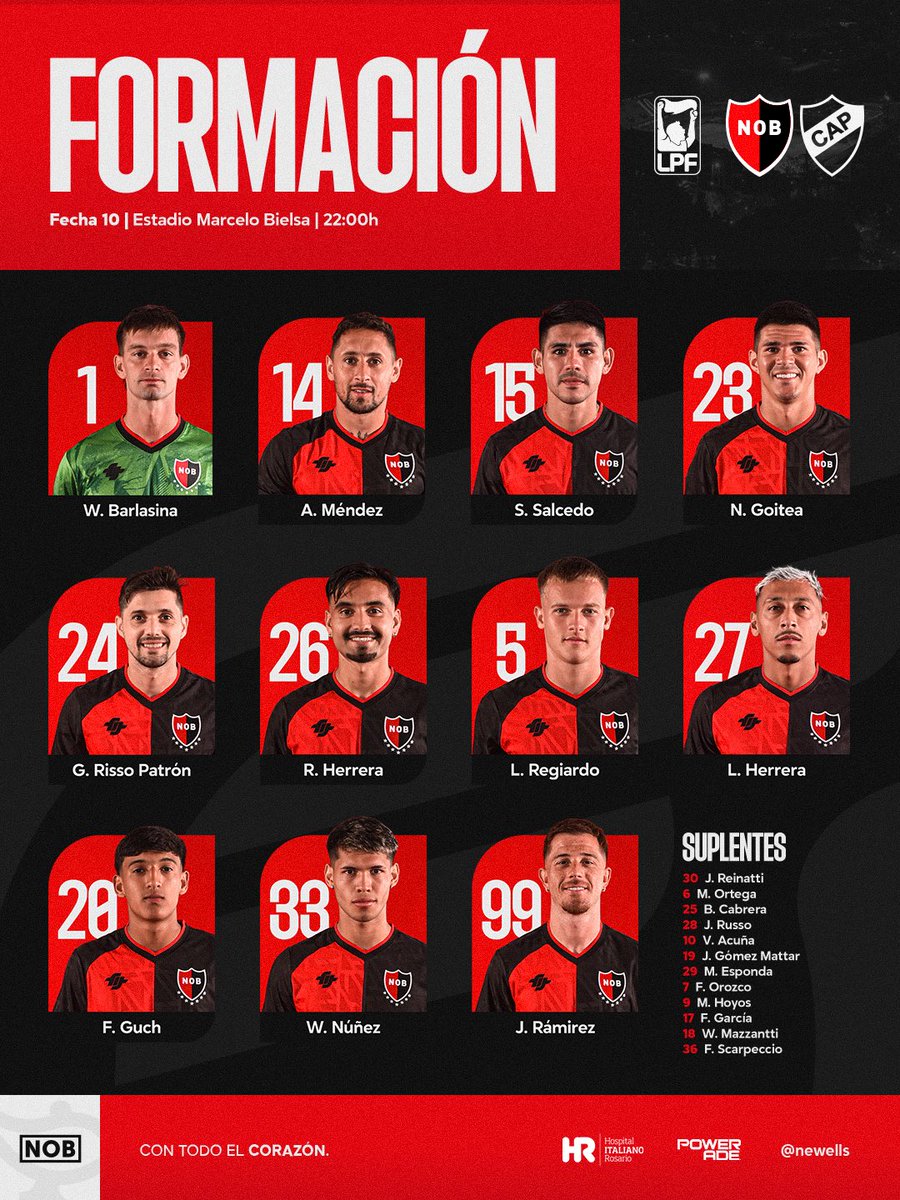 Formación confirmada para recibir a Platense en el Coloso ⚽️

#VamosNewells 🔴⚫️