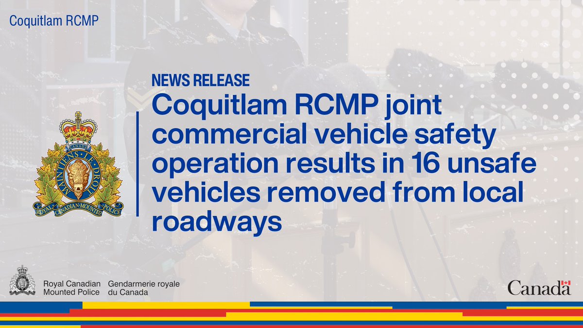 cqrcmp's tweet photo. #CoquitlamRCMP conducted a joint operation for commercial vehicle safety #CVSE. A total of 28 commercial vehicles were inspected with 16 of them being put out of service due to serious safety issues. 69 vehicle defects were noted and 12 violation tickets were issued.
Officers stopped a truck that was pulling a trailer that was 5260 kilograms overweight as permitted by its insurance. Additionally, the trucks tires and chains were very worn.
Read the full release: https://t.co/NtYFD2ZkWi