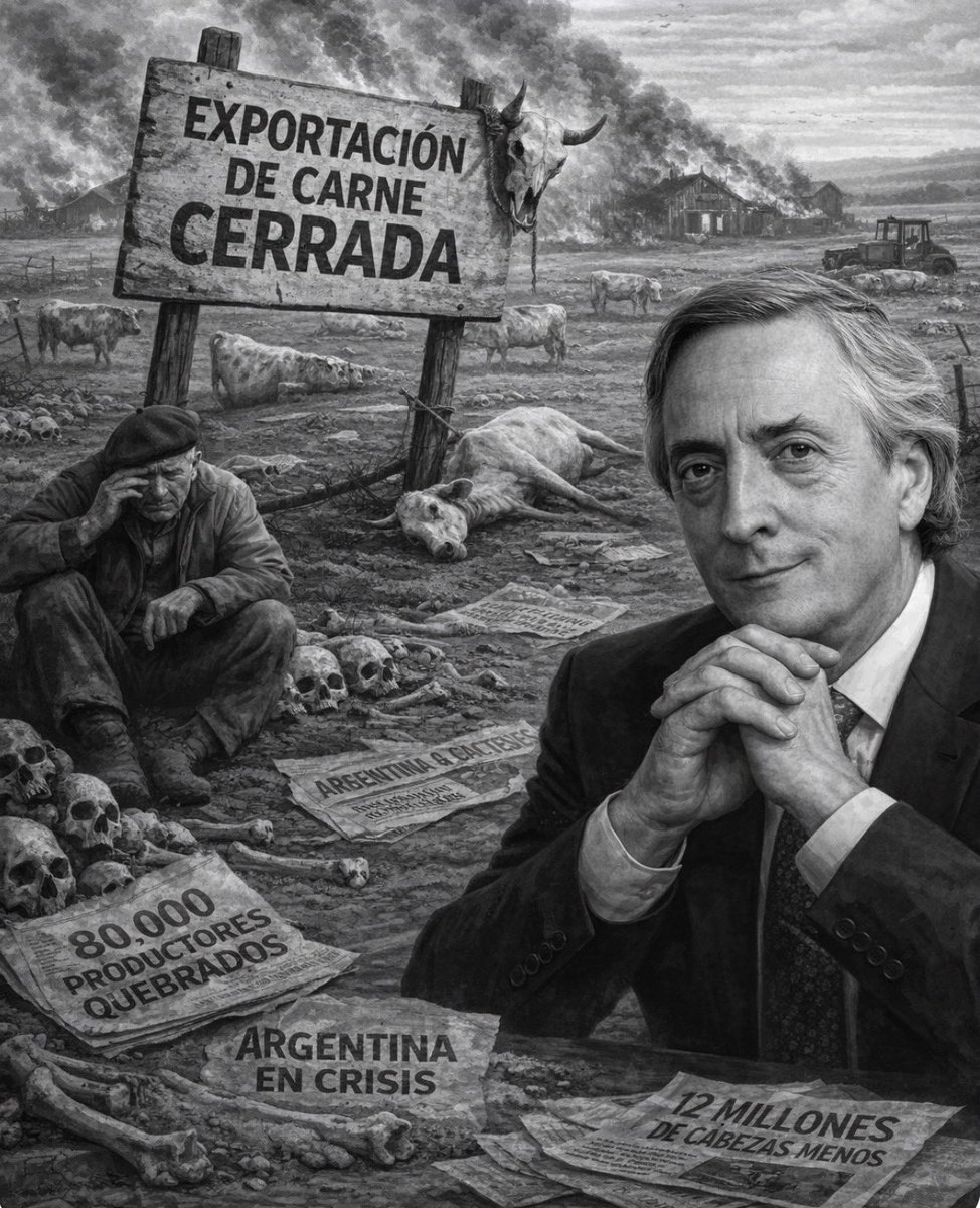 Marzo 2006 Néstor Kirchner cierra las exportaciones de carne,q se prolongó durante casi 10 años,hasta 2015.
Se perdieron + de 12 millones de cabezas (20% del rodeo nacional).Se fundieron + de 80.000 productores y cerraron 100 frigoríficos. Se perdieron 12.000 puestos de trabajo
