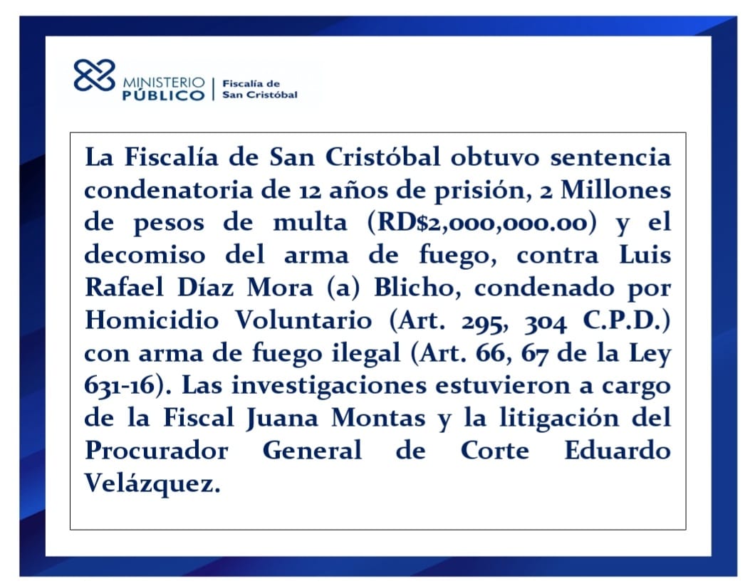 Fiscalia_SC's tweet photo. #FiscalíadeSanCristóbal obtuvo sentencia condenatoria de 12 años de prisión por Homicidio voluntario y porte ilegal de arma de fuego. https://t.co/SDV1SDJhtw