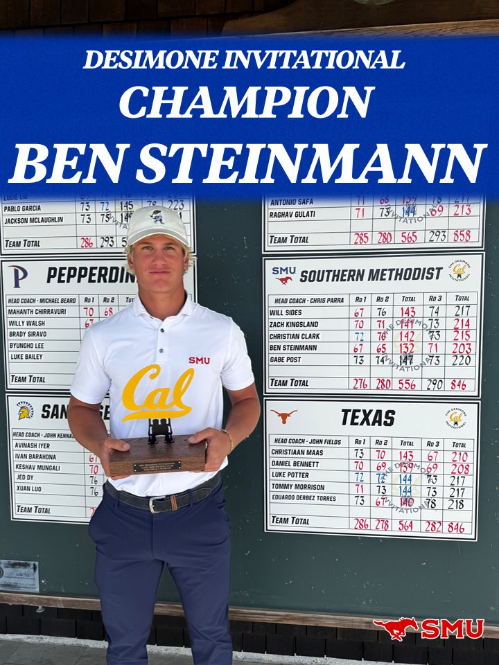 SMUGolfM's tweet photo. 𝗗𝗲𝘀𝗶𝗺𝗼𝗻𝗲 𝗜𝗻𝘃𝗶𝘁𝗮𝘁𝗶𝗼𝗻𝗮𝗹 𝗖𝗼-𝗖𝗵𝗮𝗺𝗽𝗶𝗼𝗻!!

Ben Steinmann eagles 18 to secure the hardware out at Lake Merced!!

#GoMustangs https://t.co/dC7k81xAOM