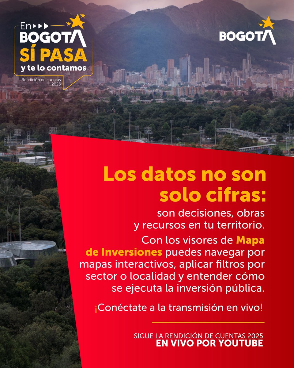 AteneaBogota's tweet photo. #EnBogotáTeLoContamos
Los visores y tableros de #MapaInversiones permiten interpretar información compleja mediante gráficos, mapas y filtros por sector o localidad.

Así promovemos una ciudadanía informada y activa. Conoce más en: https://t.co/U0CmyYGP18

¡Conéctate a la Audiencia Pública!