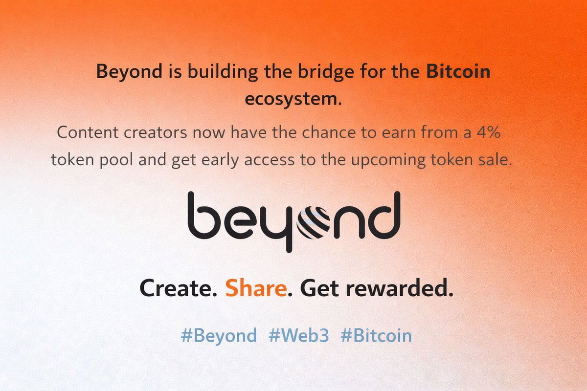 Mohd11629545's tweet image. Creators are turning ideas into rewards with Beyond. 🚀
The 4% token pool is open for the best content.
Top creators earn tokens + early access to the upcoming sale.
Your content could be next.
Start posting. 🔥
#Beyond #Web3 #Bitcoin #CryptoScam