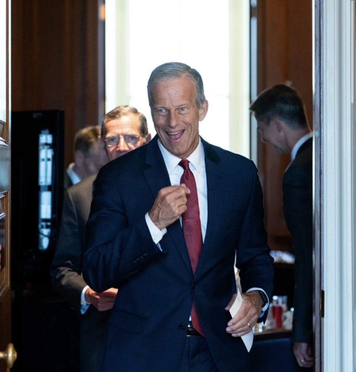 SD73660's tweet photo. JUST IN: John Thune is now entirely opposing previous claims that 51 GOP senators were in favor of advancing the SAVE Act. Now declares that he will not introduce talking filibuster,stating,"We don’t have the votes to move forward w the talking filibuster" https://t.co/D5rZEs2o6M https://t.co/0dRvklDGfL