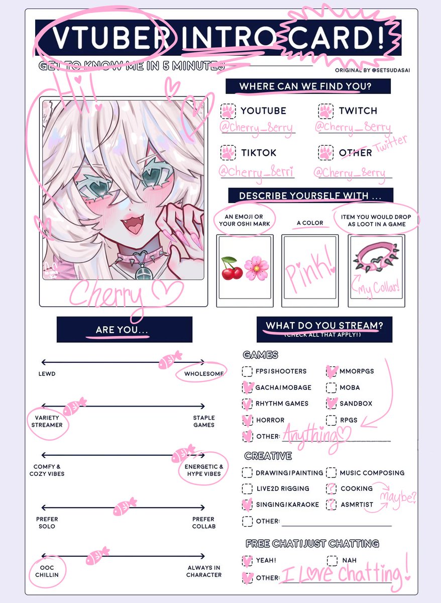 cherry_8erry's tweet photo. Hiii I’m cherry!! This is my vtuber Introduction, nice to meet you all!🌸🍒 #vtuber #vtuberen #anime #Vtubers #oshi #Vtuberoshi #bmf #bemyfriend #art https://t.co/VyaUZscvVb