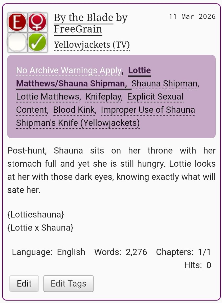 as promised, here is my #Lottieshauna knifeplay fic 🥰 check the tags before reading! 

🔗 archiveofourown.org/works/80996686