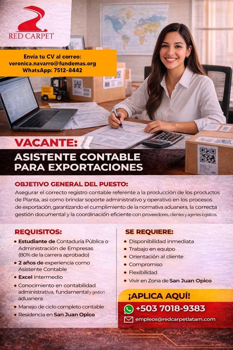 📌🔎 ¡Te compartimos esta oportunidad, la cual puede ser de tu interés!

#hiring #elsalvador #OportunidadesDeEmpleo #OportunidadLaboral