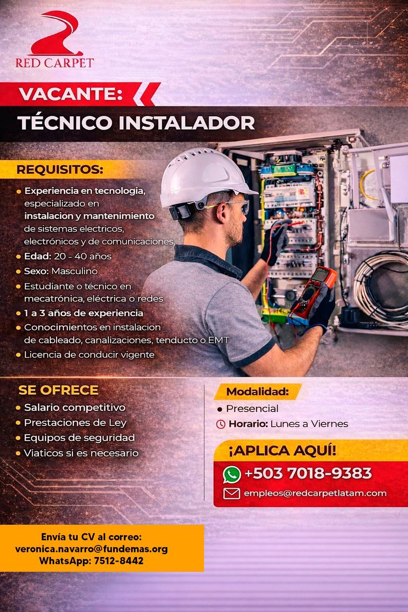 📌🔎 ¡Te compartimos esta oportunidad, la cual puede ser de tu interés!

#hiring #elsalvador #OportunidadesDeEmpleo #OportunidadLaboral
