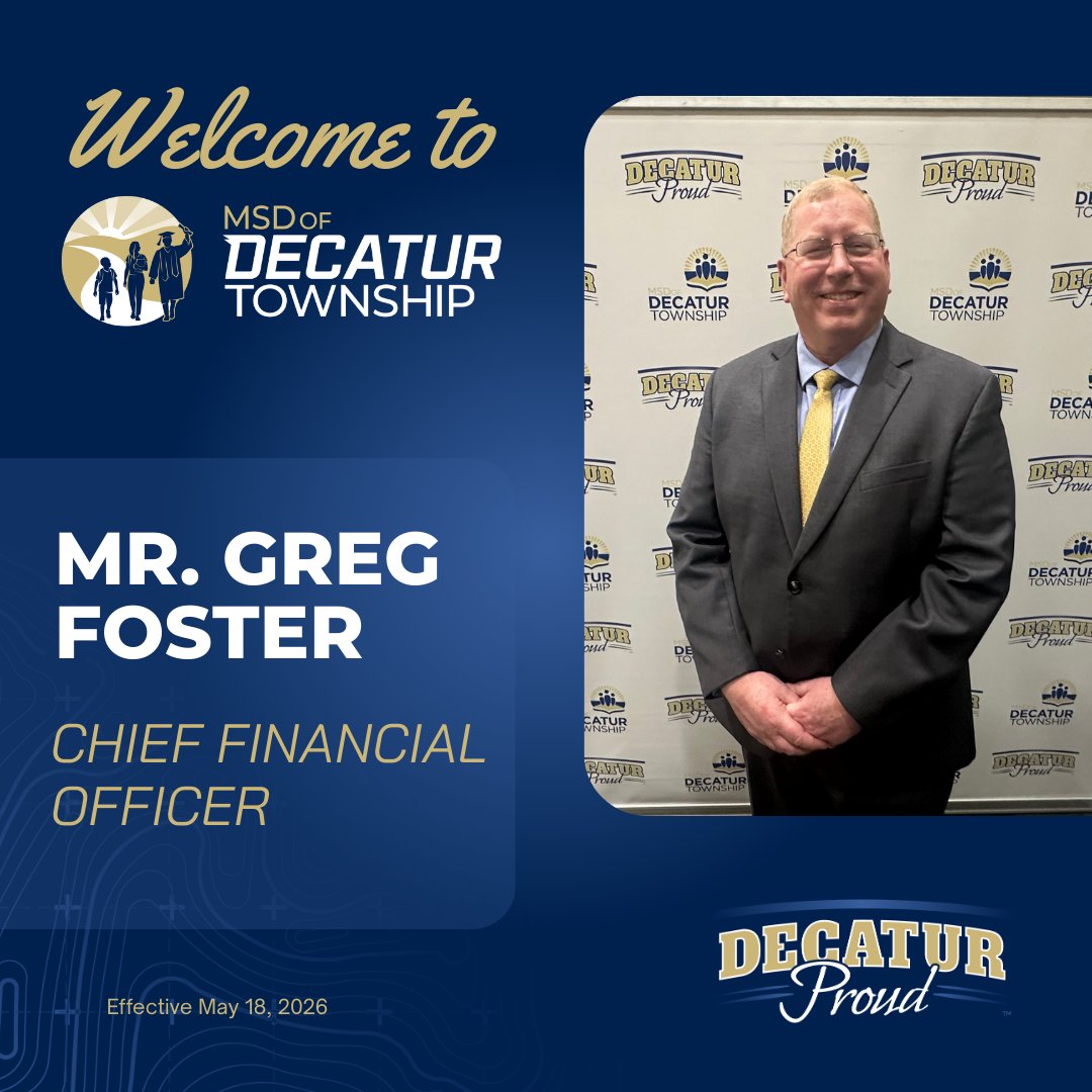 The School Board approved the appointment of Mr. Greg Foster, as the district’s new CFO during the March 10th meeting. Foster will join the #DecaturProud team in May of 2026 for the upcoming school year.  Welcome Mr. Foster! 
Read full release at bit.ly/4robXPK